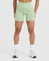 Effortless Seamless Shorts with White Logo | Mint Green