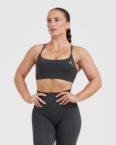 Crossover Sports Bra - Removable Pads - Coal