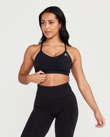 Effortless Micro Bralette with White Logo | Black