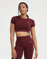 Effortless Seamless Short Sleeve Crop Top with White Logo | Rosewood