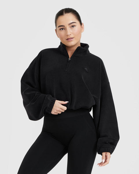 Black zip cropped hoodie sale