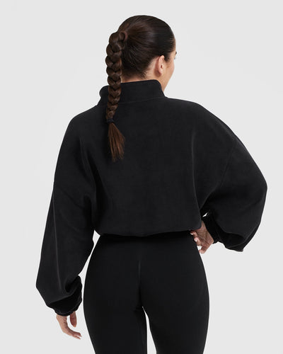 Black Half Zip Fleece Oversize Crop Oner Active CA
