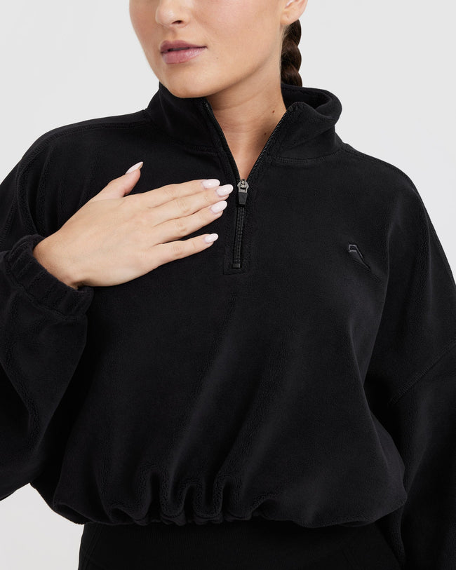 Black Half Zip Fleece Oversize Crop Oner Active CA