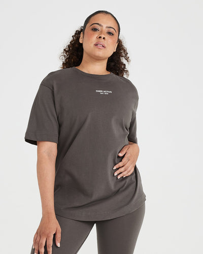Graphic Oversized Short Sleeve Tee | Deep Taupe
