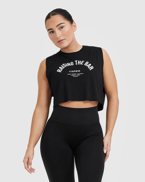 Oner Modal Raising The Bar Graphic Muscle Crop Vest | Black