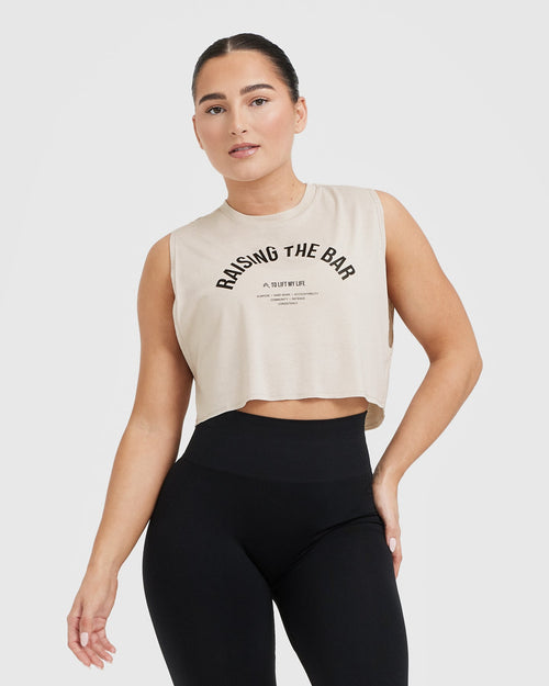 Oner Modal Raising The Bar Graphic Muscle Crop Vest | Sand
