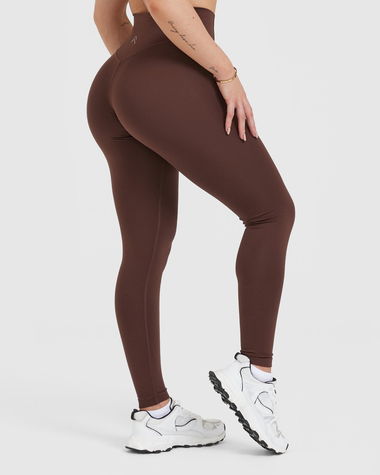 Runner High Waisted Leggings in Espresso and White