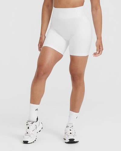 Solid White Women's Shorts, Titanium White Essential Ladies' Gym