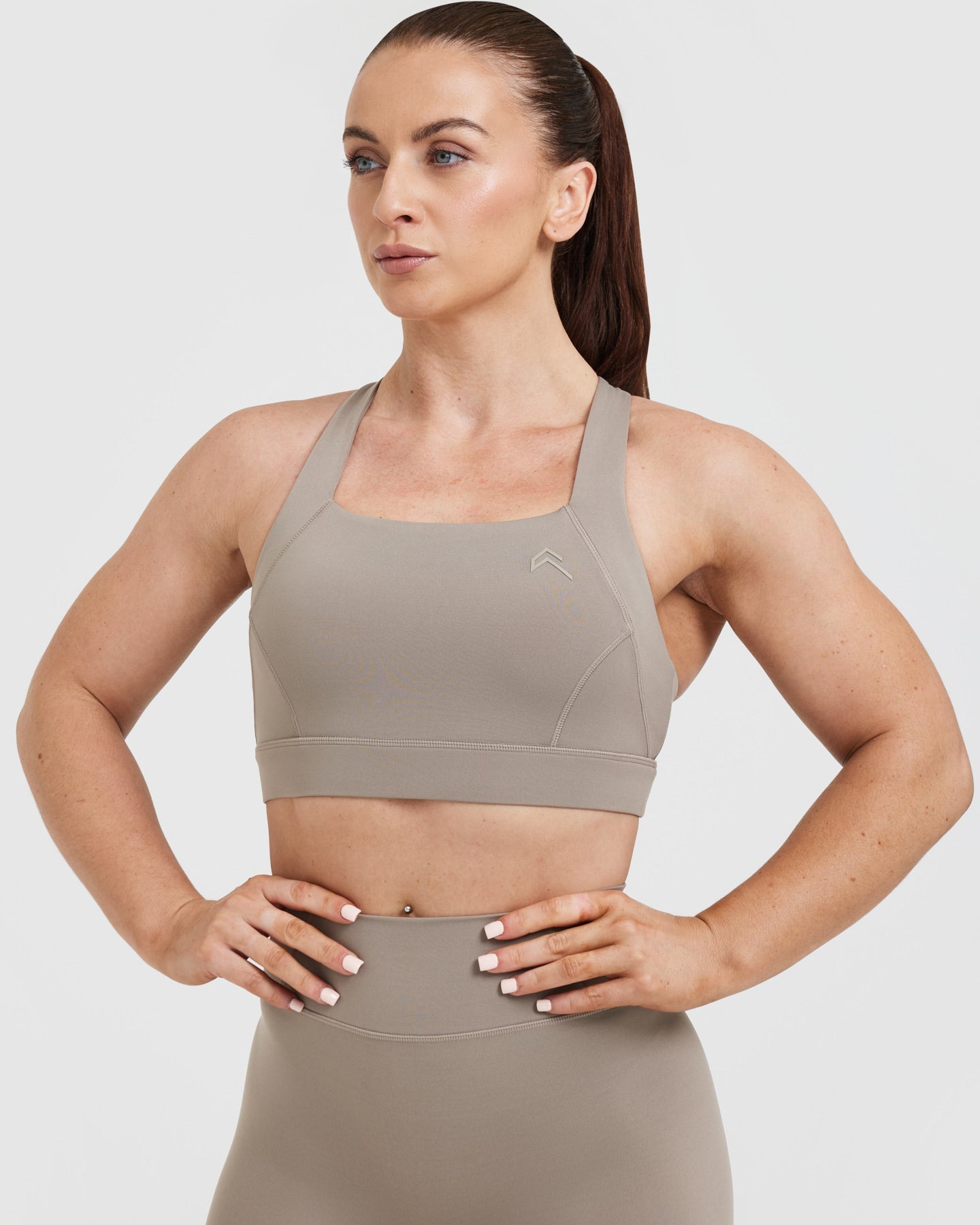 Crocodile Double Strap One Shoulder Sports Bra, High Support - Onyx