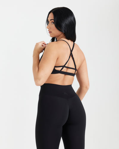 Only ribbed seamless strappy bralet in black