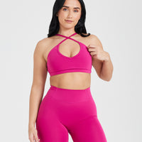 Pink Strappy Sports Bra size L Women Black Straps Silky Zone Pro NWT
