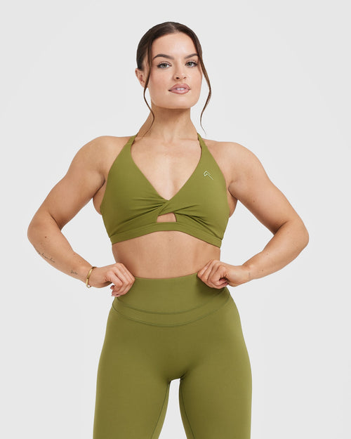 Olive Green Color Lighly Padded Sexy Sports Wired Bra For Women