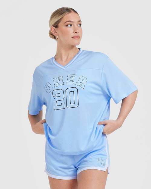 Oner Modal Varsity V-Neck Short Sleeve T-shirt | Powdered Blue